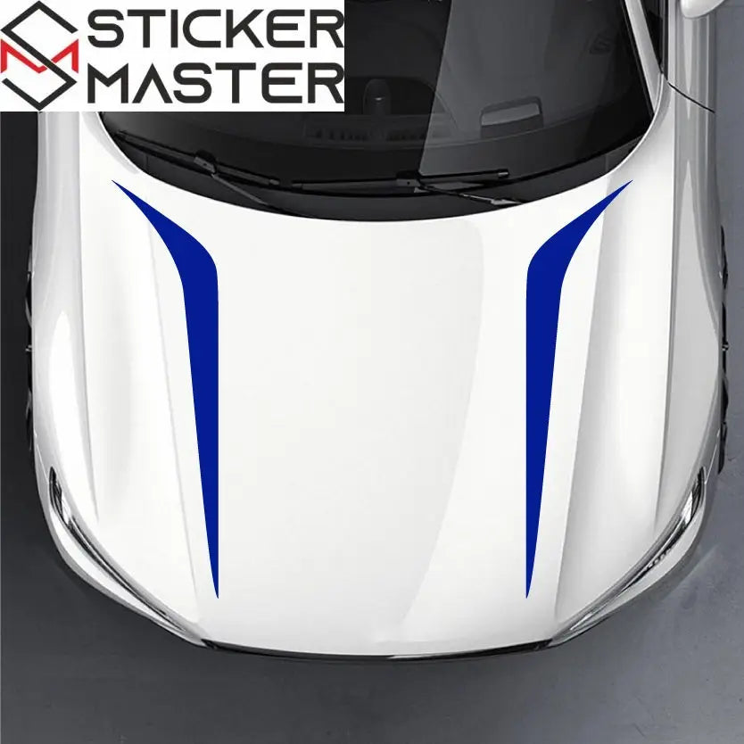 2pcs High-Gloss Blue & Black Vinyl Car Decals - Universal Fit, Self-Adhesive, Durable Striped Body Stickers for DIY Auto Styling - Perfect for Hood, Bumper, or Window Decoration, Automotive Decals Sticker Master