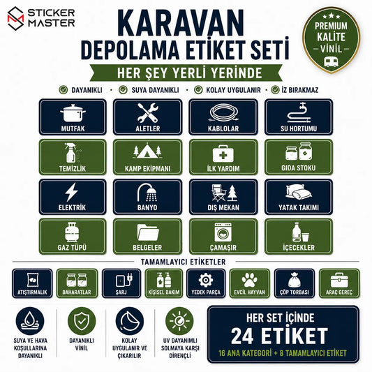 Karavan Depolama Etiket Seti - 24 Parça | Sticker Master