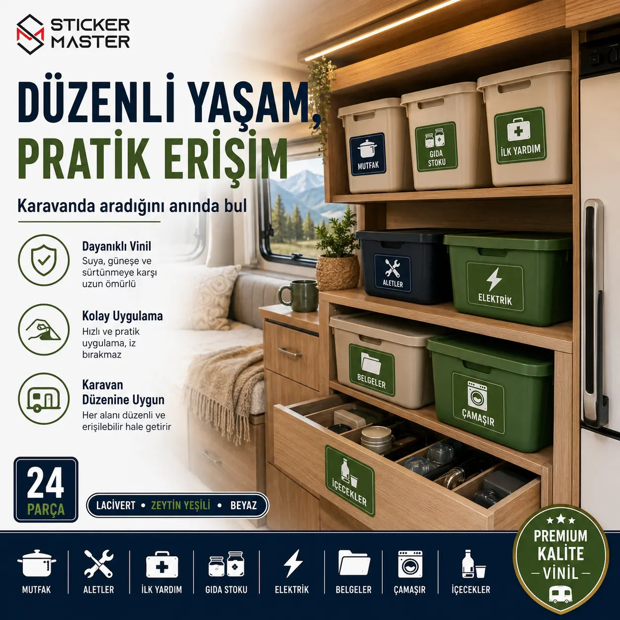 Karavan Depolama Etiket Seti - 24 Parça | Sticker Master detay