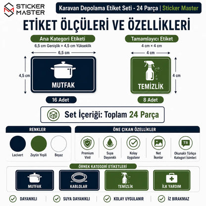 Karavan Depolama Etiket Seti - 24 Parça | Sticker Master olculer