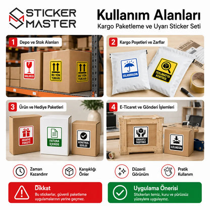Kargo Paketleme ve Uyari Sticker Seti 30 Parca kullanim alanlari