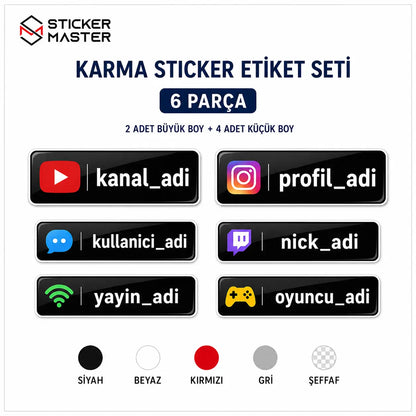 Karma Sosyal Medya Sticker Etiket Seti 6 Parca
