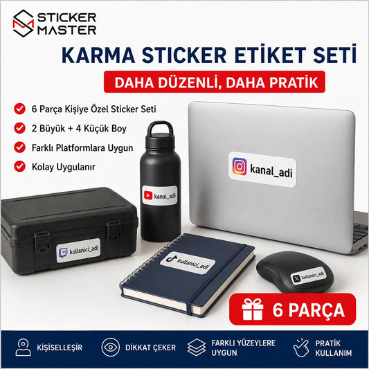 Karma Sosyal Medya Sticker Etiket Seti 6 Parca ads icerik