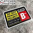 Kask Uyumlu Kan Grubu Sticker | Acil Uyarı