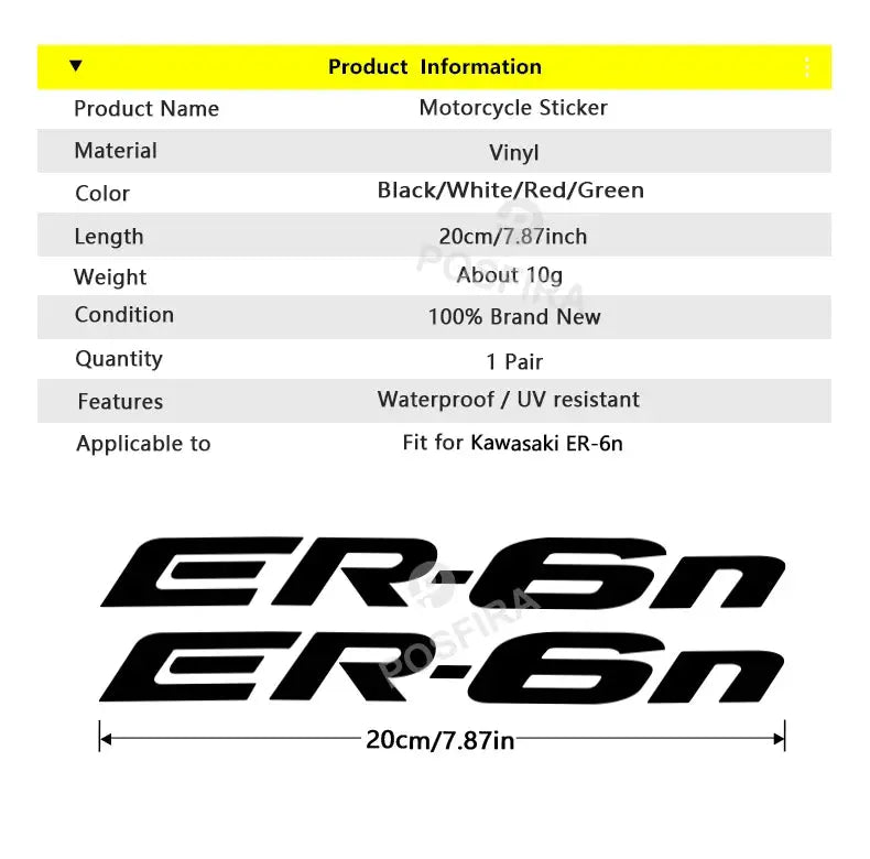Kawasaki ER-6n Sticker Yan Grenaj Yazısı Seti | Sticker Master - Sticker Master