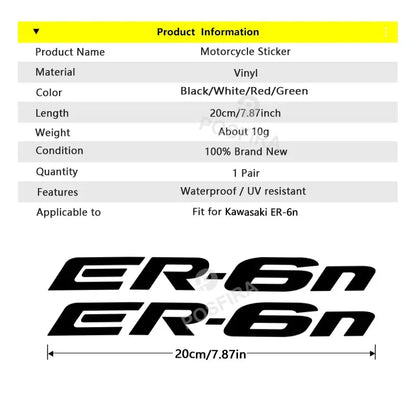 Kawasaki ER-6n Sticker Yan Grenaj Yazısı Seti | Sticker Master - Sticker Master
