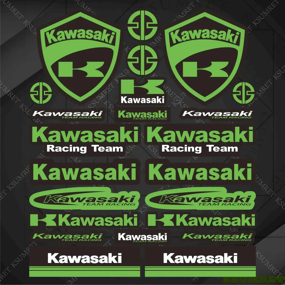 Kawasaki Logo Sticker Seti | Racing Team ve K-Shield Full Kit (27x30cm) Sticker Master
