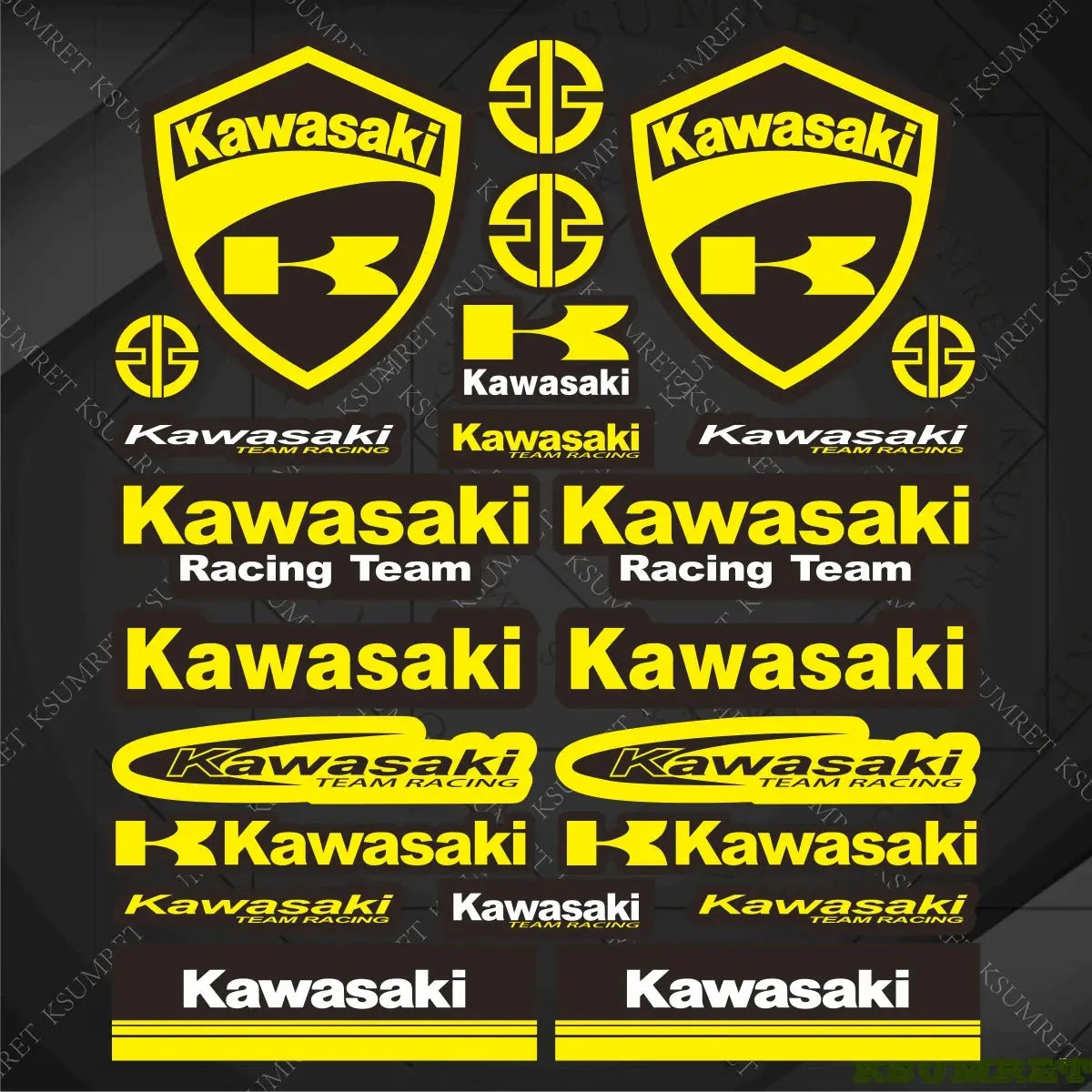 Kawasaki Logo Sticker Seti | Racing Team ve K-Shield Full Kit (27x30cm) Sticker Master