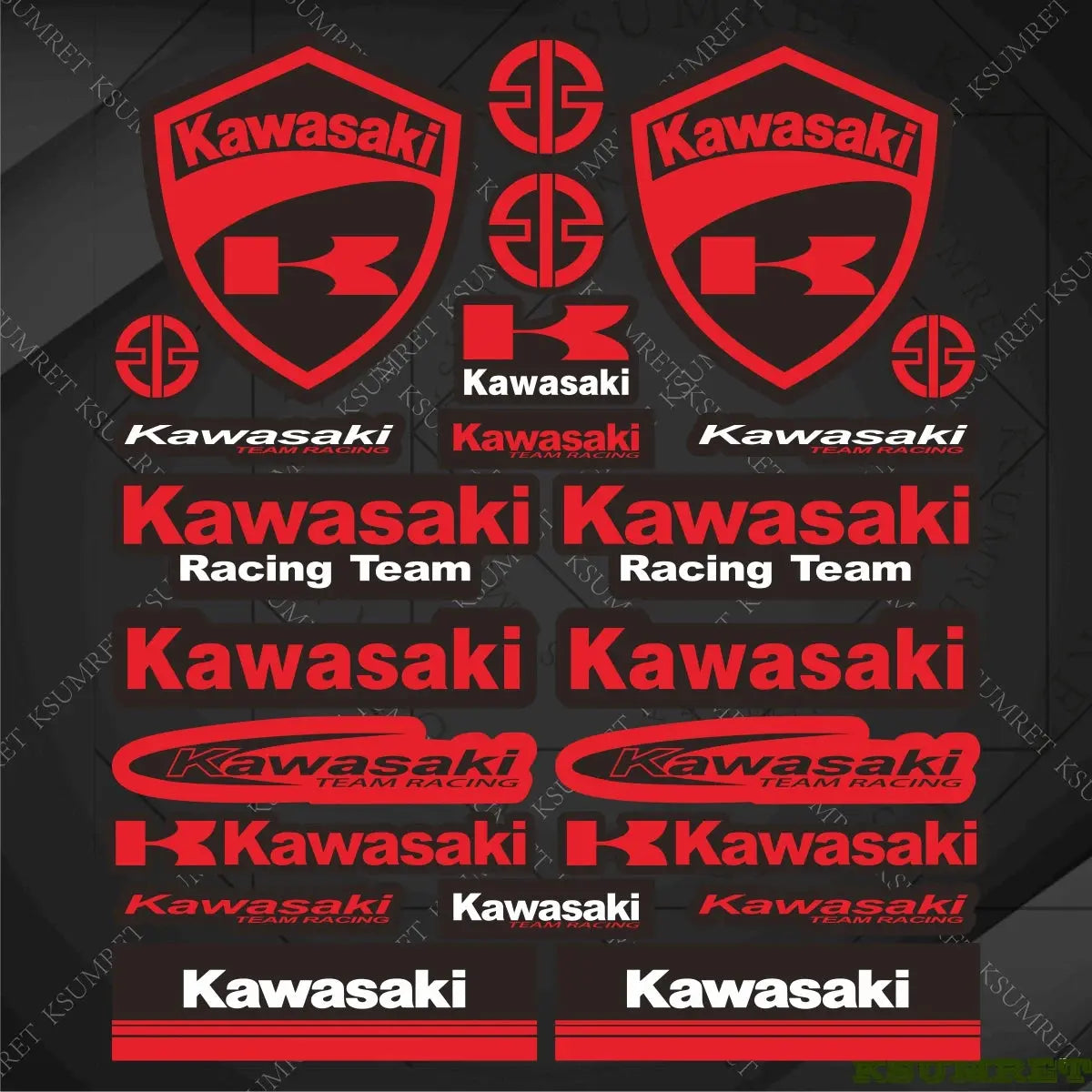 Kawasaki Logo Sticker Seti | Racing Team ve K-Shield Full Kit (27x30cm) Sticker Master