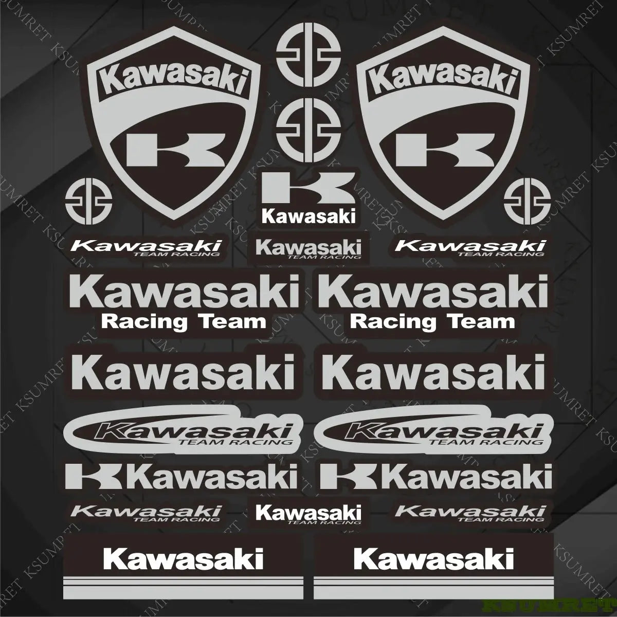 Kawasaki Logo Sticker Seti | Racing Team ve K-Shield Full Kit (27x30cm) Sticker Master