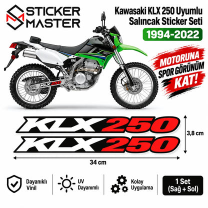 Kawasaki KLX 250 Uyumlu Salincak Sticker Seti | 1994-2022 olcu renkler-2