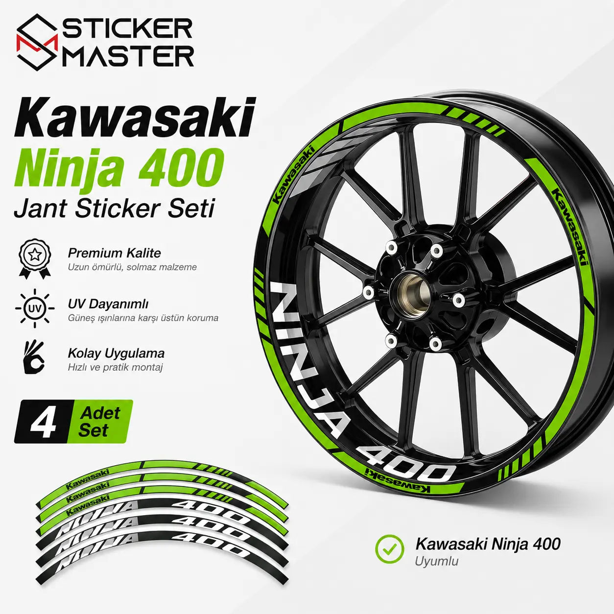 Kawasaki Ninja 400 Uyumlu Jant Sticker Seti - 4 Adet