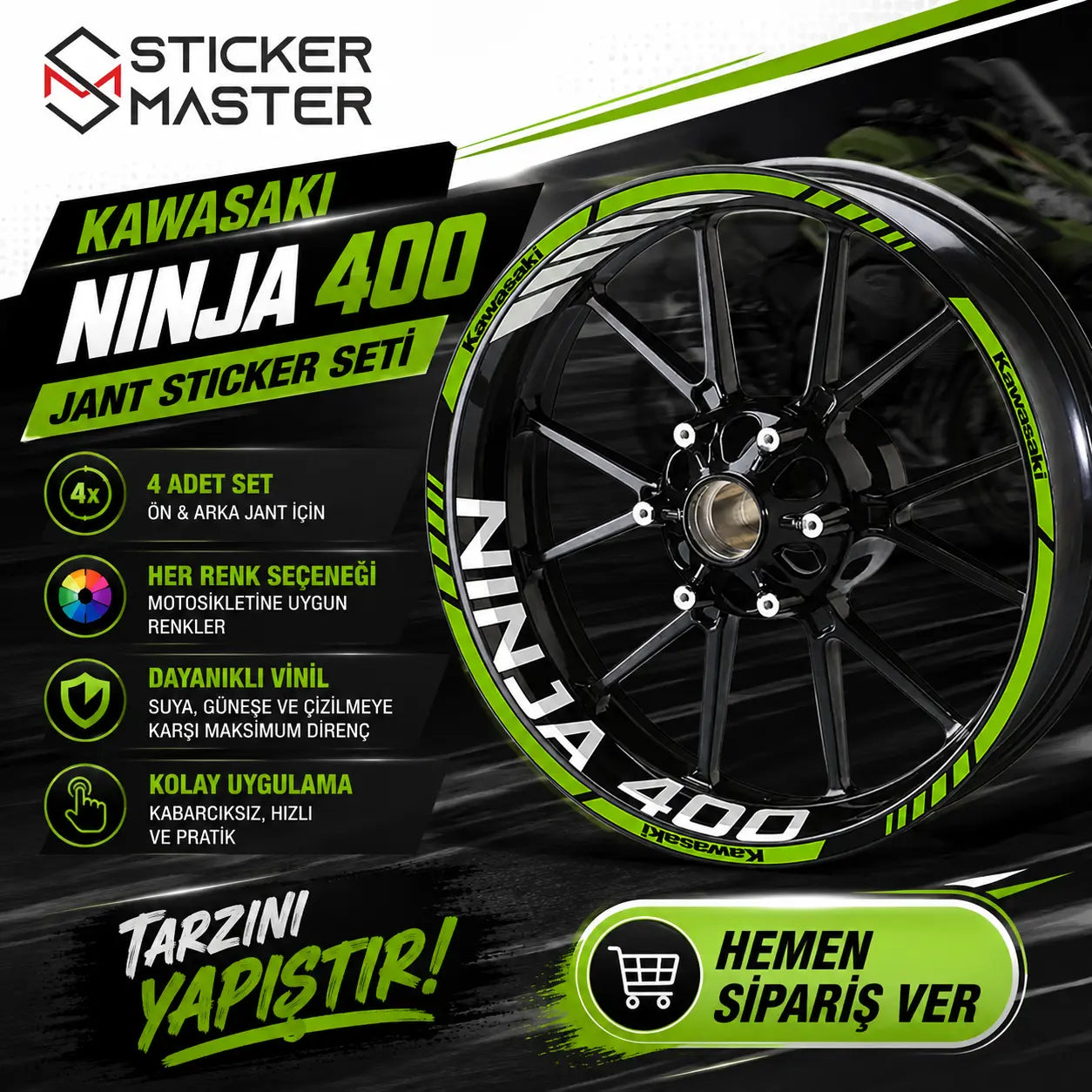 Kawasaki Ninja 400 Uyumlu Jant Sticker Seti - 4 Adet ads