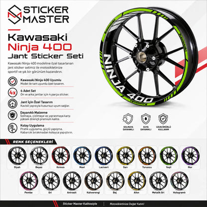 Kawasaki Ninja 400 Uyumlu Jant Sticker Seti - 4 Adet renk