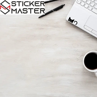 Kedi Sticker Seti | Dikizleyen Siyah Kedi Ayna ve Laptop Decal (5 Adet)
