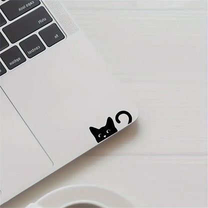 Kedi Sticker Seti | Dikizleyen Siyah Kedi Ayna ve Laptop Decal (5 Adet)