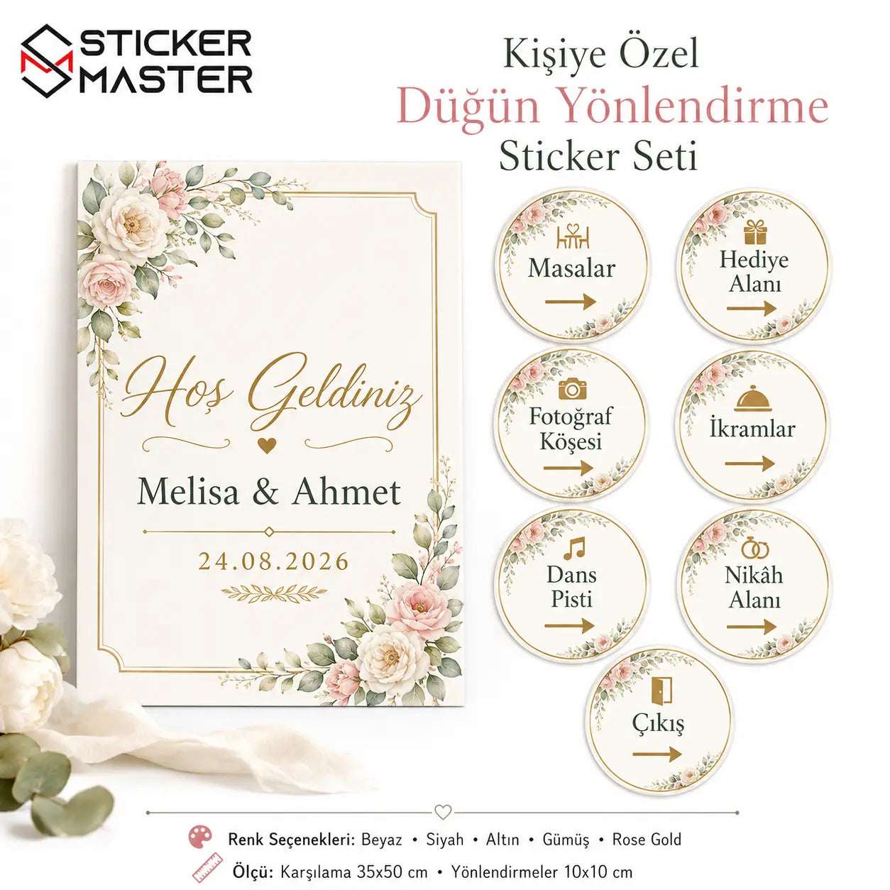 Kişiye Özel Düğün Yönlendirme Sticker Seti detay