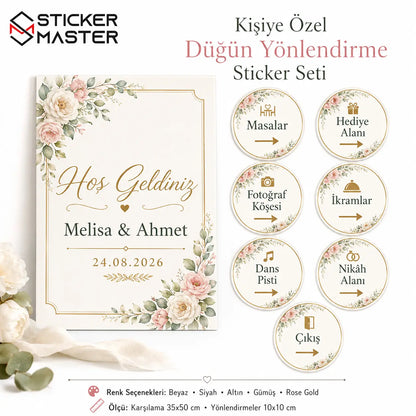 Kişiye Özel Düğün Yönlendirme Sticker Seti detay