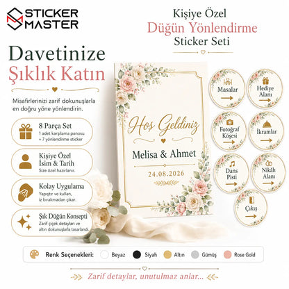 Kişiye Özel Düğün Yönlendirme Sticker Seti detaylar