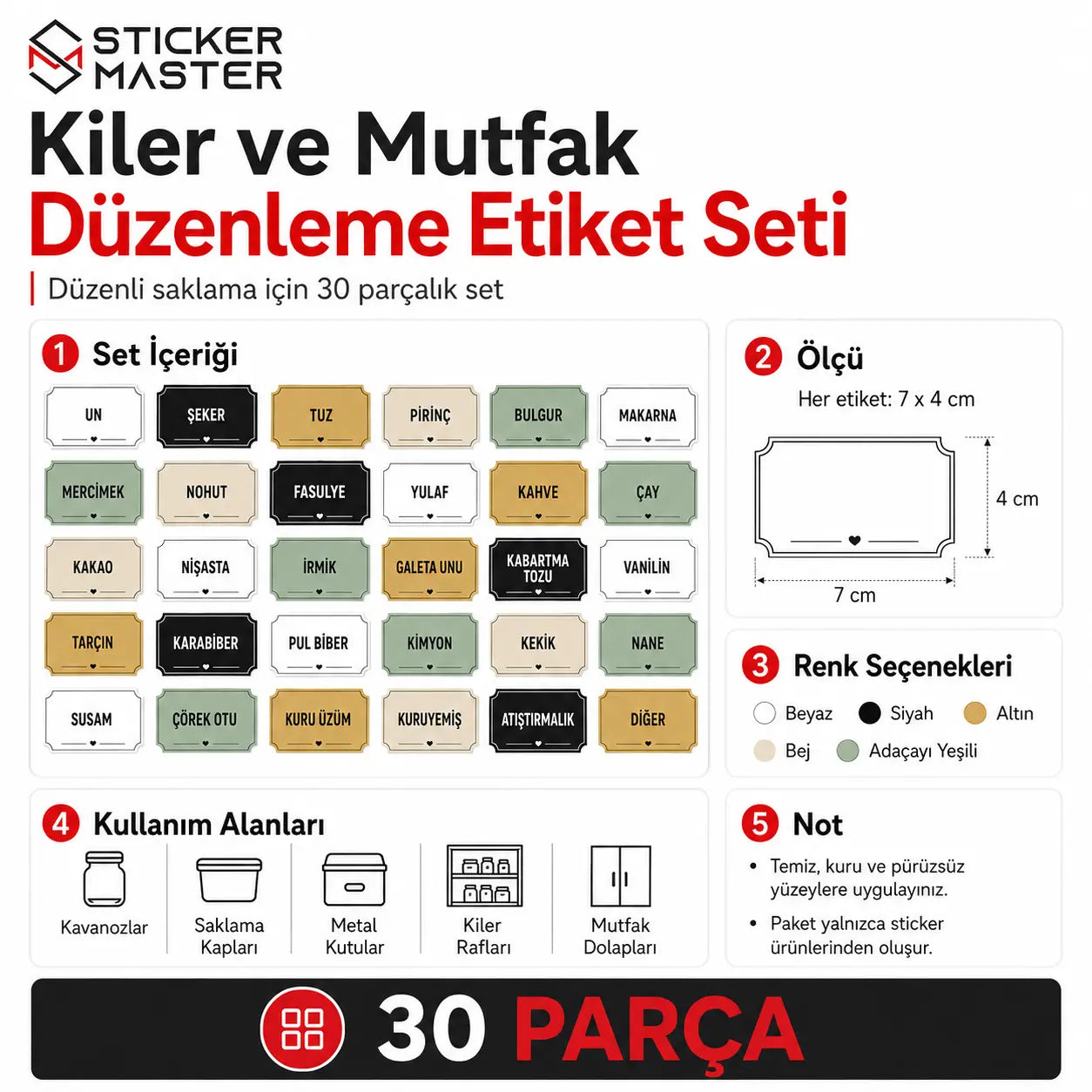 Kiler ve Mutfak Duzenleme Etiket Seti detaylar