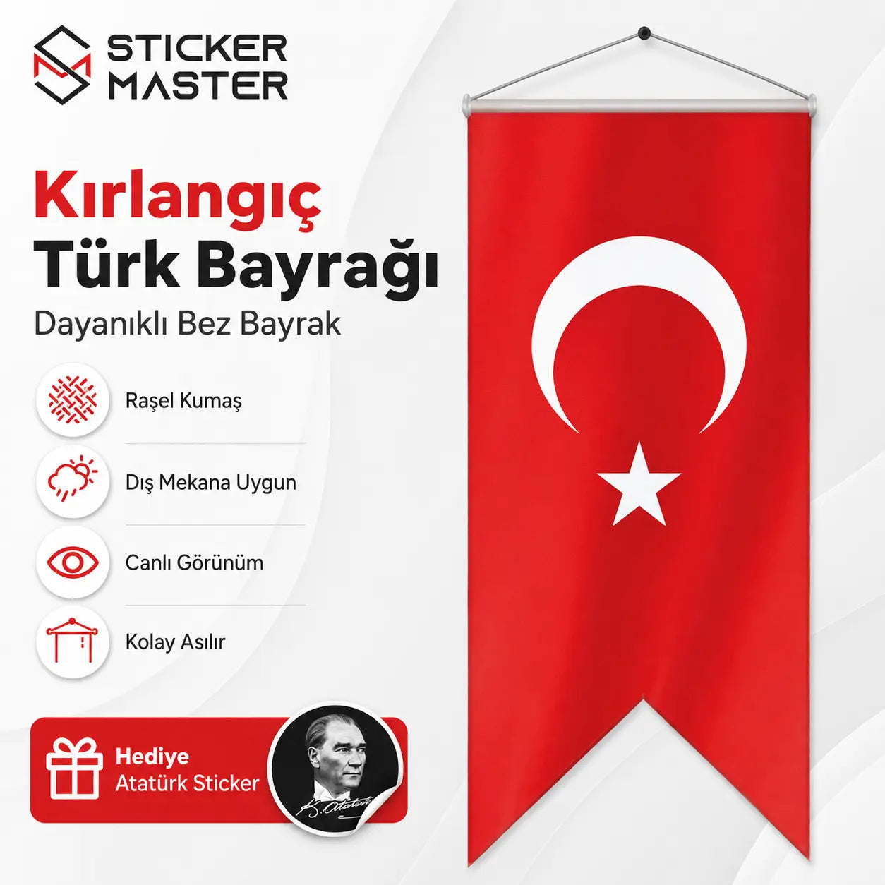 Kirlangic Turk Bayragi – Dayanikli Bez Bayrak -Hediye Ataturk Sticker detay