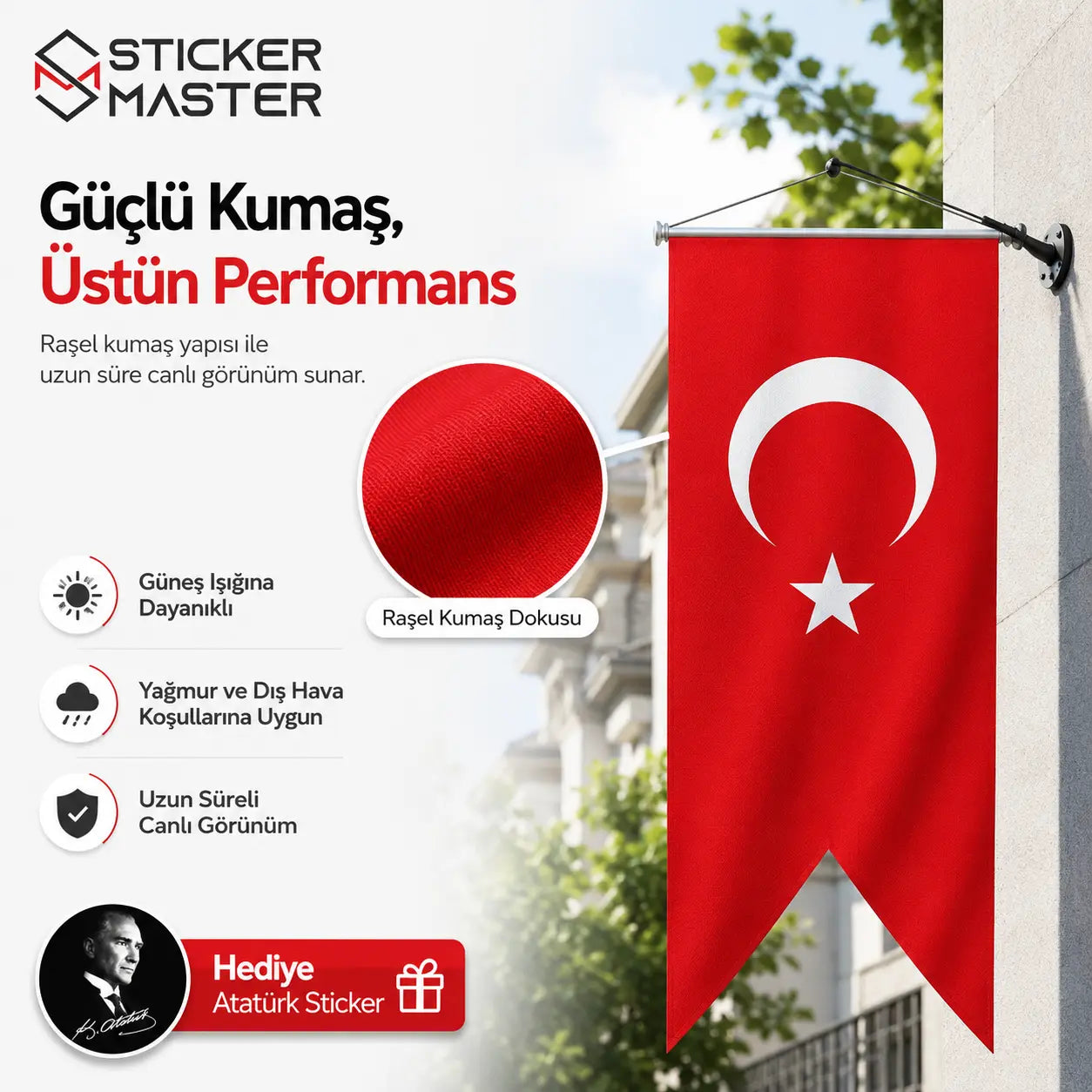 Kirlangic Turk Bayragi – Dayanikli Bez Bayrak -Hediye Ataturk Sticker malzeme
