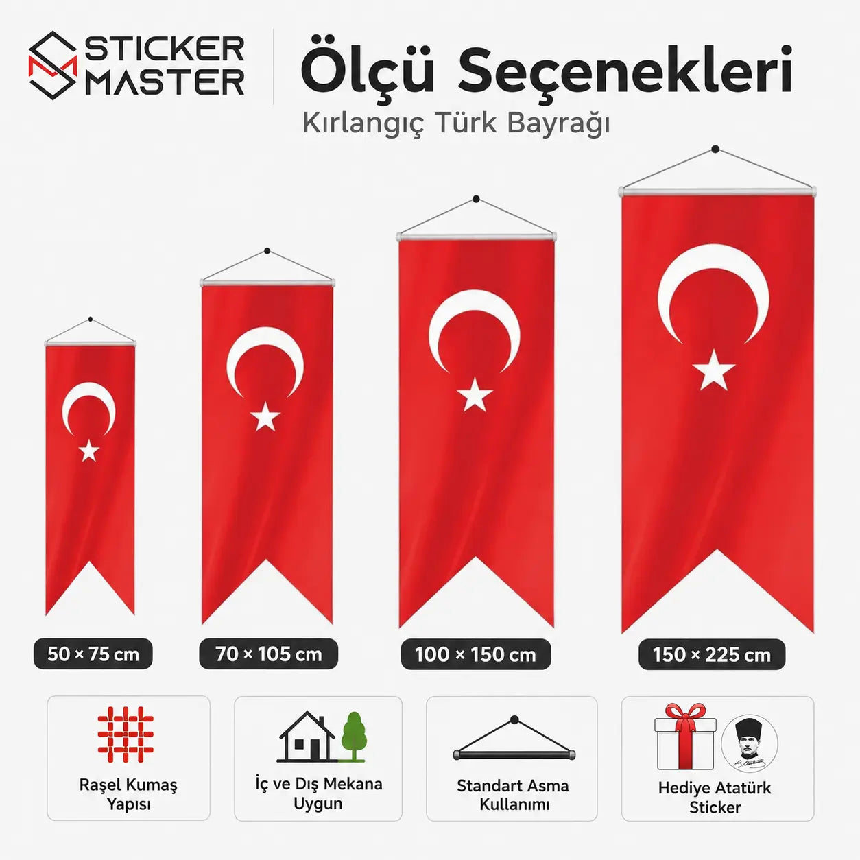 Kirlangic Turk Bayragi – Dayanikli Bez Bayrak -Hediye Ataturk Sticker olculer