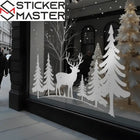 Kış Temalı Vitrin Stickerı Cam Geyik ve Ağaç Süsü İş Yeri | Sticker Master