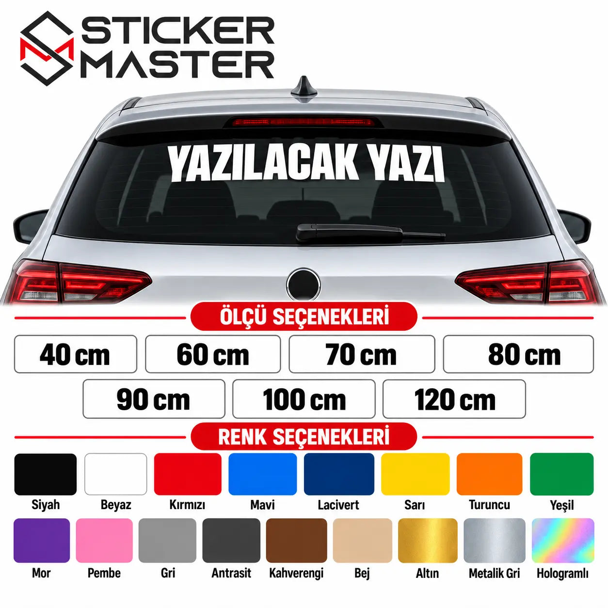 Kisiye Ozel Arka Cam Sticker – Isim ve Yazi | Tum Araclara Uyumlu olcu