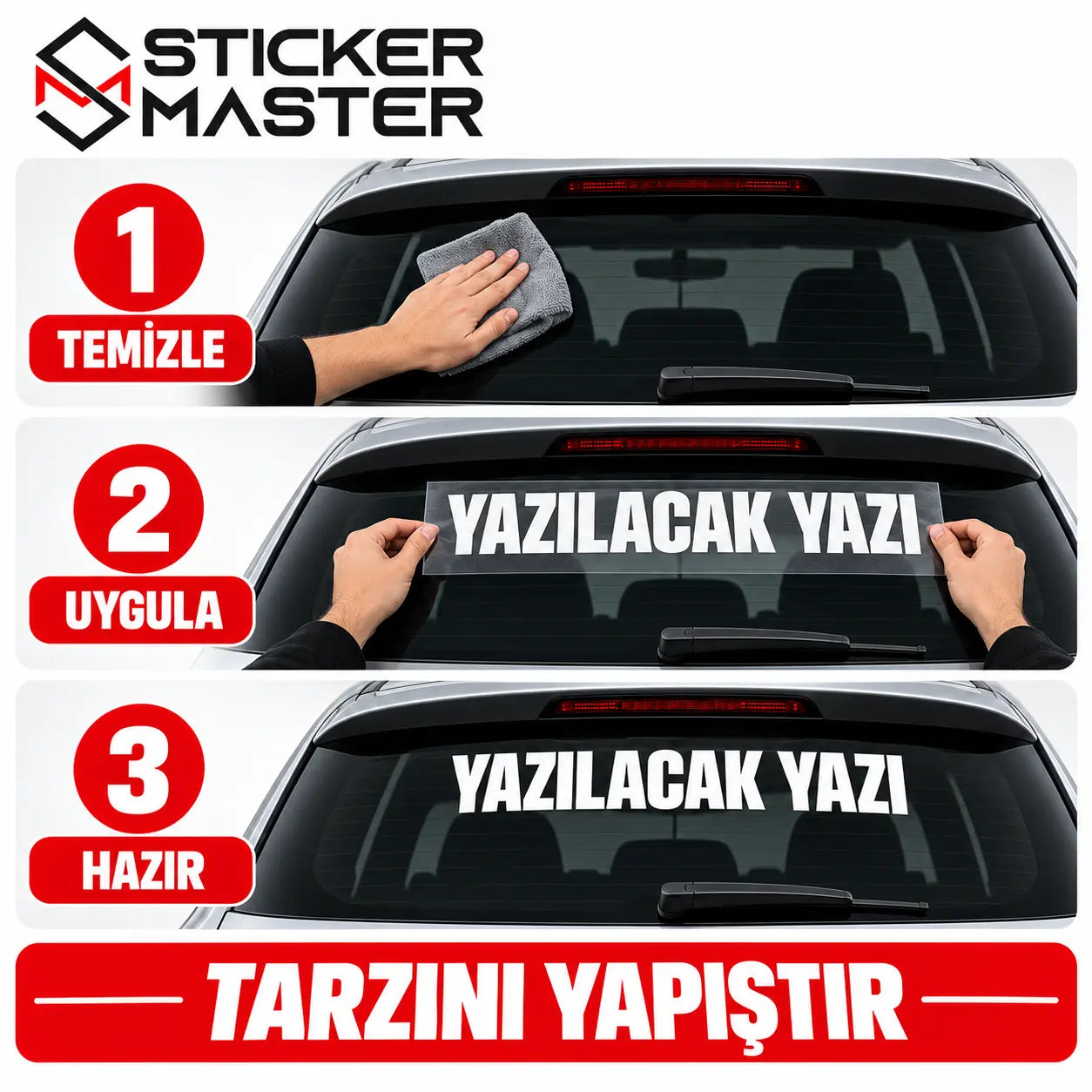 Kisiye Ozel Arka Cam Sticker – Isim ve Yazi | Tum Araclara Uyumlu uygulama