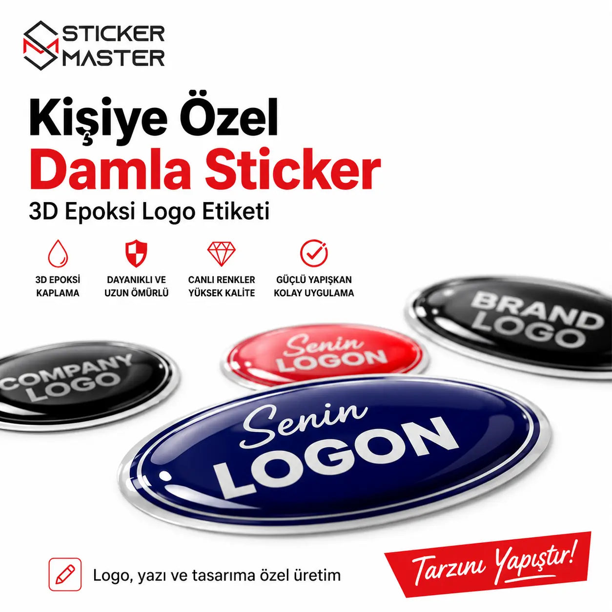Kisiye Ozel Damla Sticker – 3D Epoksi Logo Etiketi-3