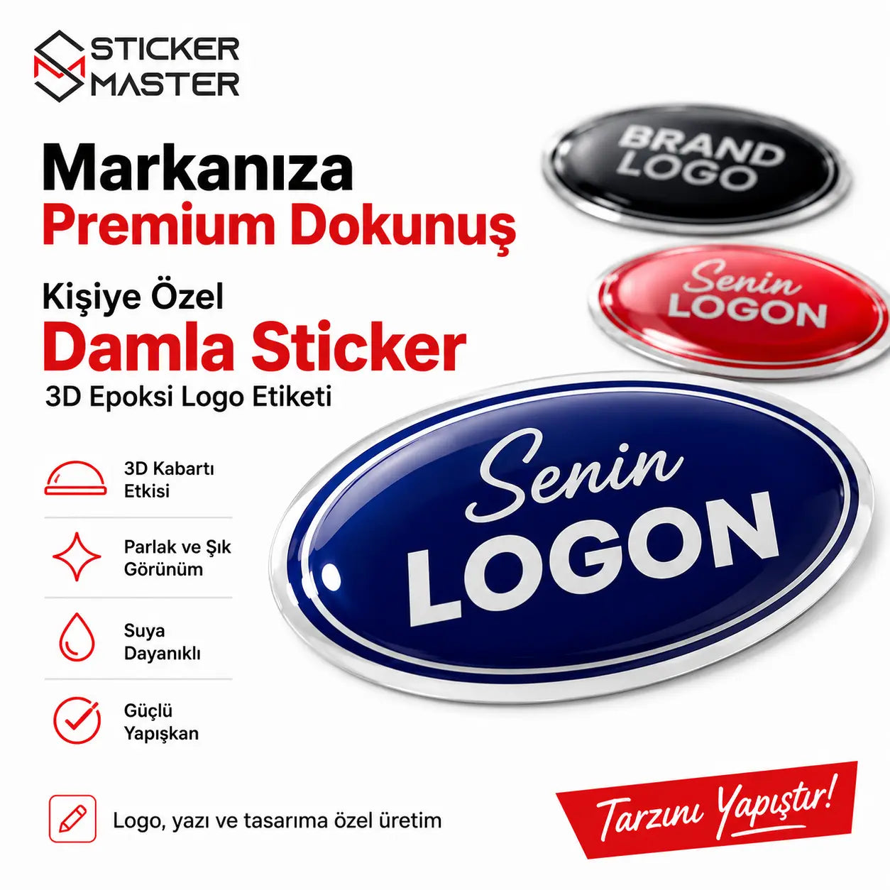 Kişiye Özel Damla Sticker – 3D Epoksi Logo Etiketi