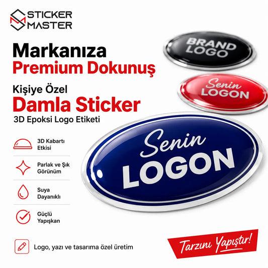 Kisiye Ozel Damla Sticker – 3D Epoksi Logo Etiketi