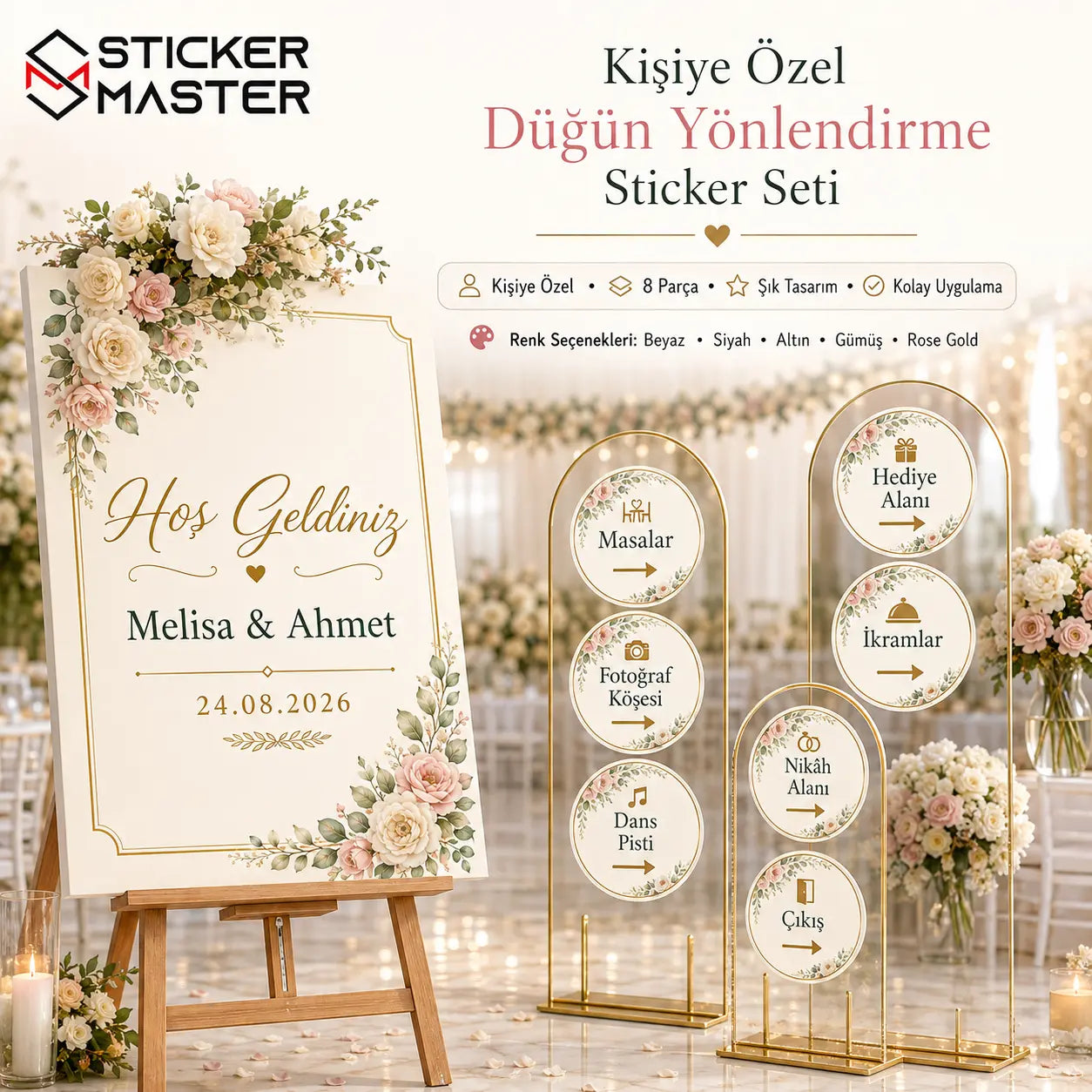 Kişiye Özel Düğün Yönlendirme Sticker Seti