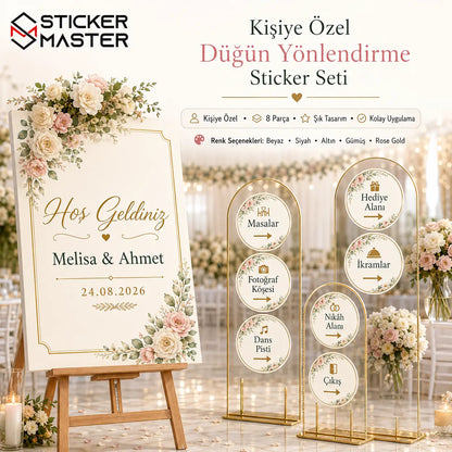 Kişiye Özel Düğün Yönlendirme Sticker Seti
