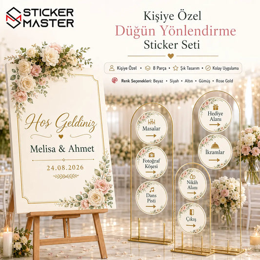 Kişiye Özel Düğün Yönlendirme Sticker Seti