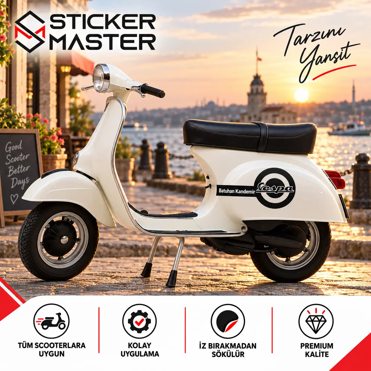 Kişiye Özel Vespa Sticker sağ ve sol 2 adet ana ürün görseli