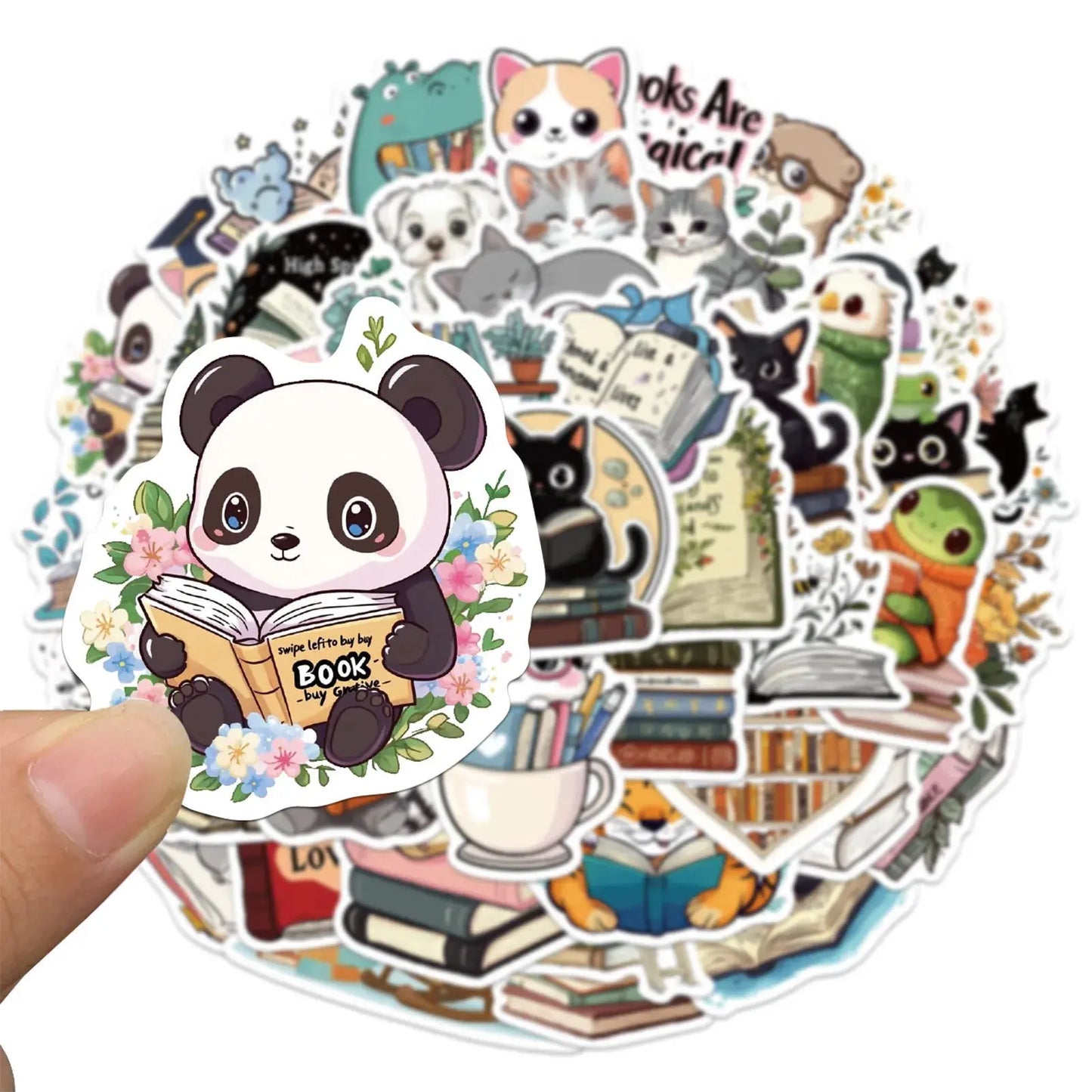 50’li Sevimli Kitap Okuyan Hayvan Sticker Seti | Sticker Master - Sticker Master