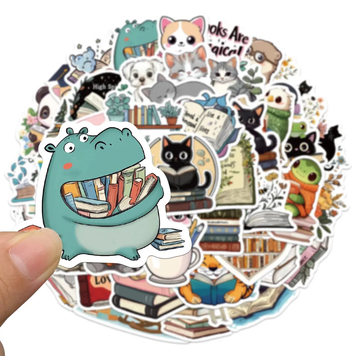 50’li Sevimli Kitap Okuyan Hayvan Sticker Seti | Sticker Master - Sticker Master