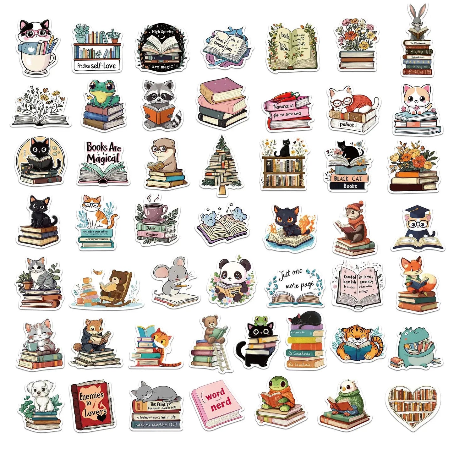 50’li Sevimli Kitap Okuyan Hayvan Sticker Seti | Sticker Master - Sticker Master