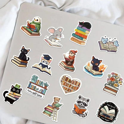 50’li Sevimli Kitap Okuyan Hayvan Sticker Seti | Sticker Master - Sticker Master