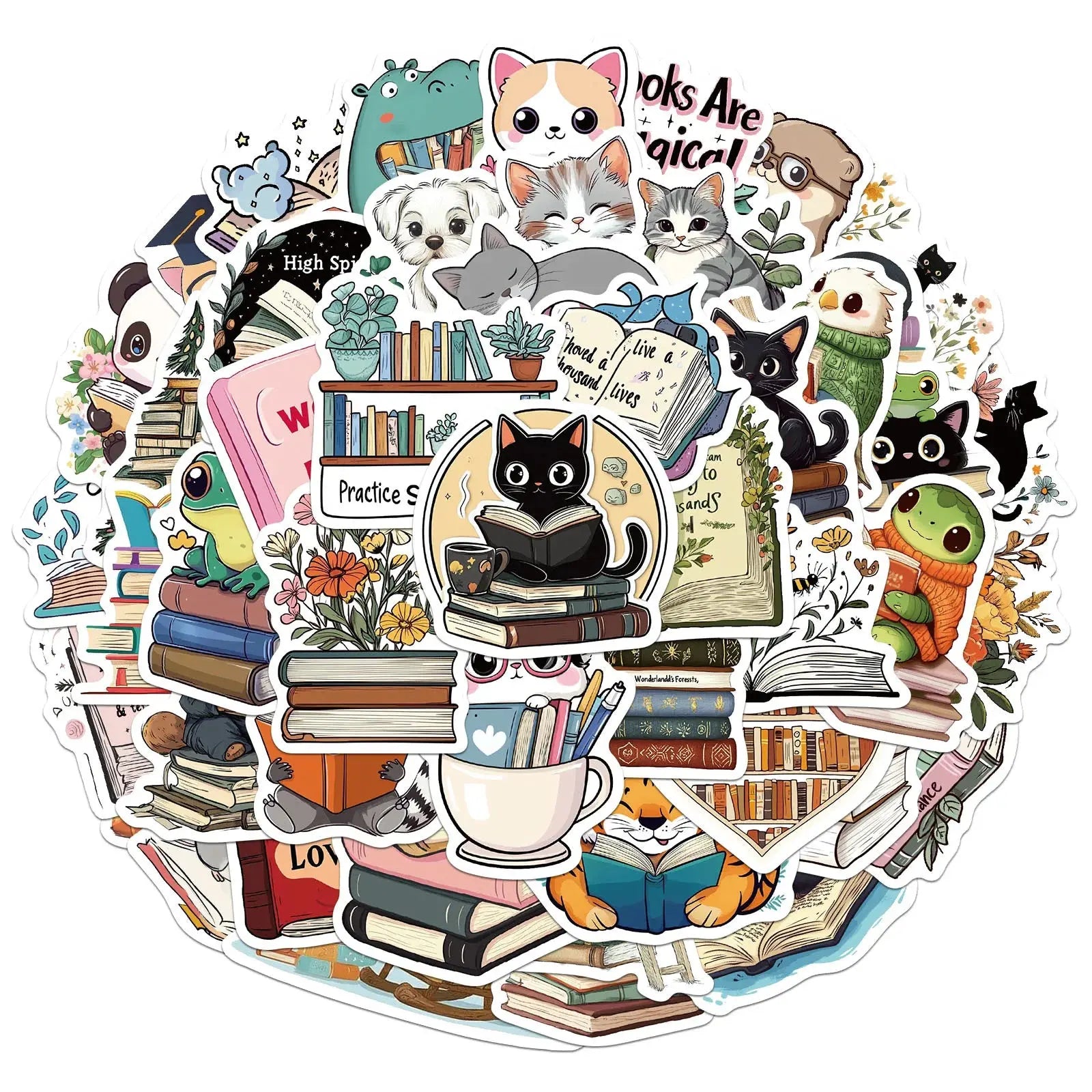 50’li Sevimli Kitap Okuyan Hayvan Sticker Seti | Sticker Master - Sticker Master