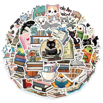 50’li Sevimli Kitap Okuyan Hayvan Sticker Seti | Sticker Master - Sticker Master