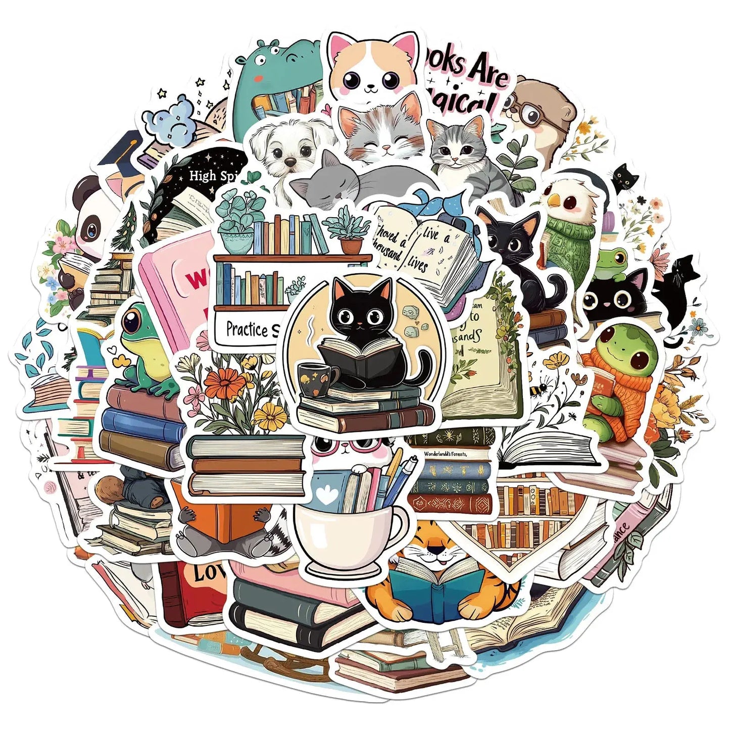 50’li Sevimli Kitap Okuyan Hayvan Sticker Seti | Sticker Master - Sticker Master