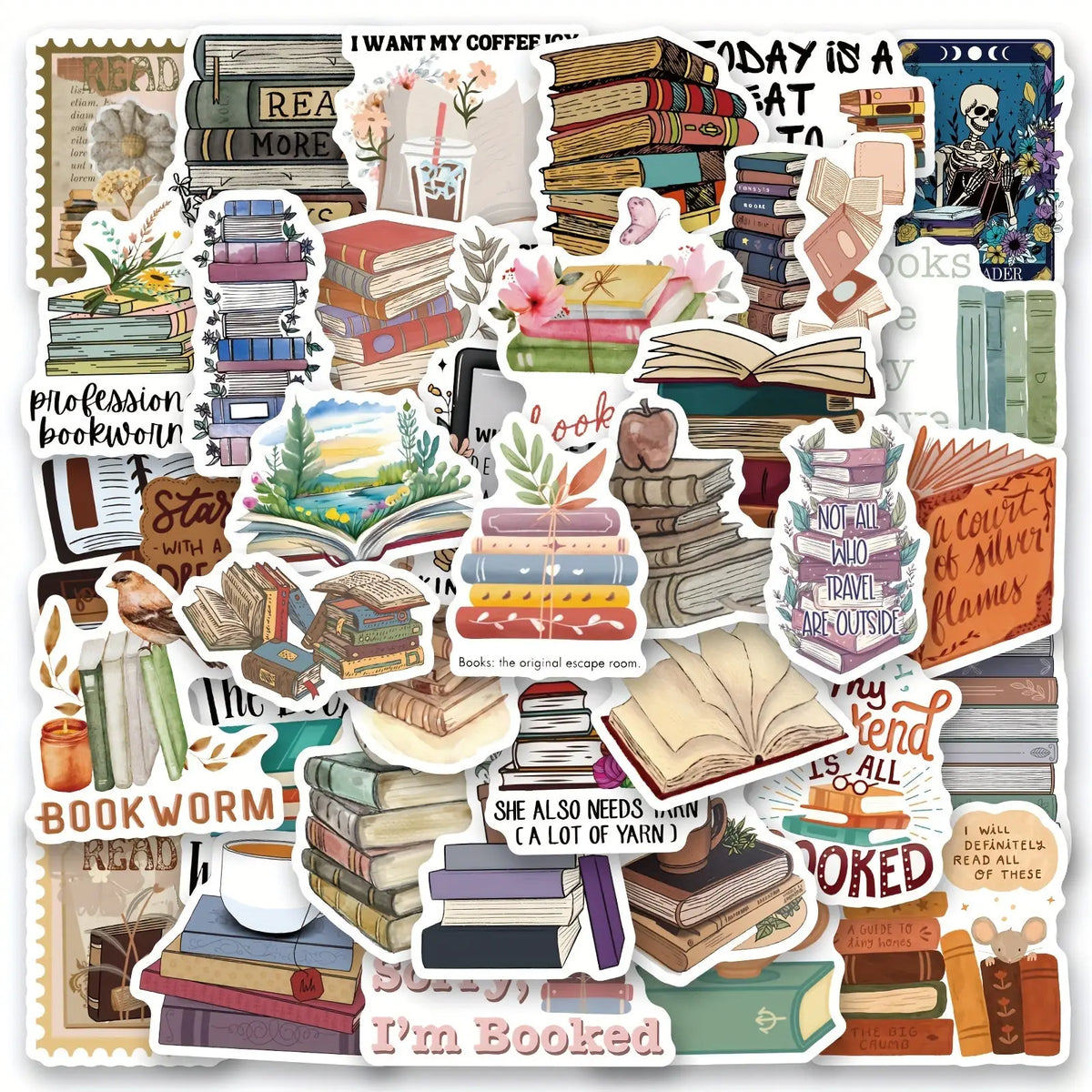 Kitap Sticker Seti (61 Adet) | Vintage & Bibliophile - Sticker Master