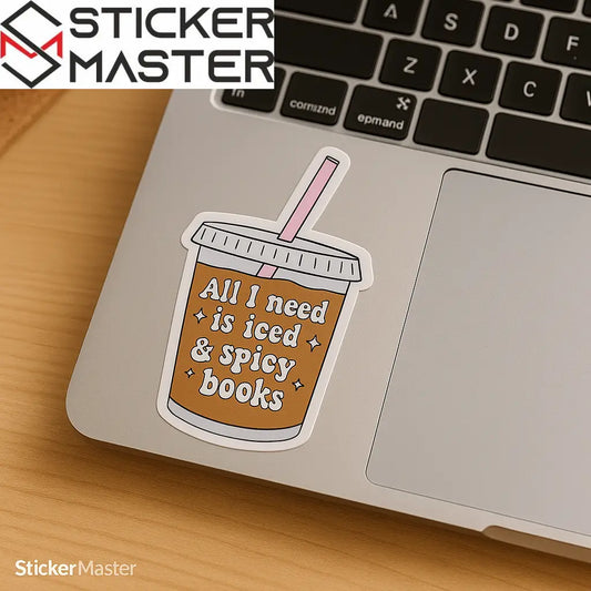 Sticker Master “Tek İhtiyacım Buzlu Kahve & Ateşli Kitaplar” Sticker-3 Adet– 5 cm Su Geçirmez Vinil Çıkartma (Laptop, Kindle, Su Şişesi, Kitap) - Sticker Master
