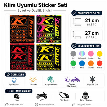 Klim Uyumlu Sticker Seti | Çoklu Boyut Kask ve ATV Çıkartması