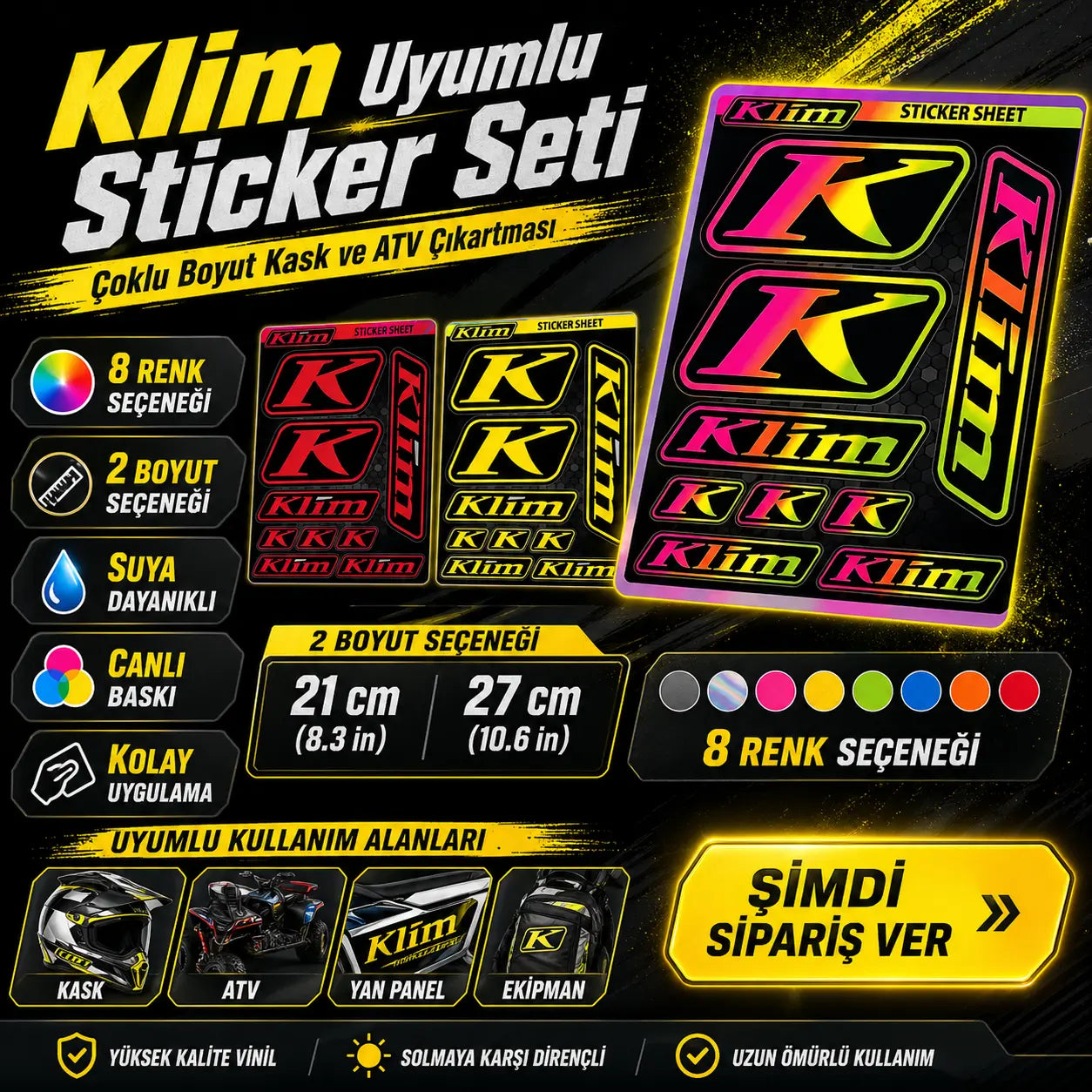 Klim Uyumlu Sticker Seti | Çoklu Boyut Kask ve ATV Çıkartması