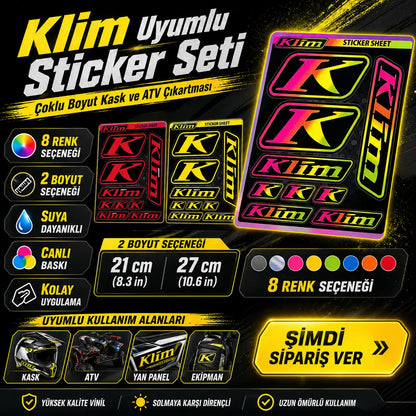 Klim Uyumlu Sticker Seti | Çoklu Boyut Kask ve ATV Çıkartması