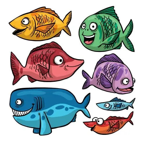 Sticker Master Komik Balıklar Duşakabin ve Banyo Etiket Çıkartma